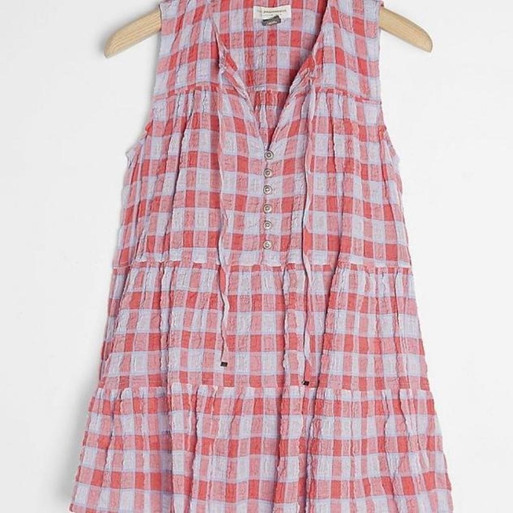Anthropologie pilcro and letterpress plaid blouse red and blue checker tireded M